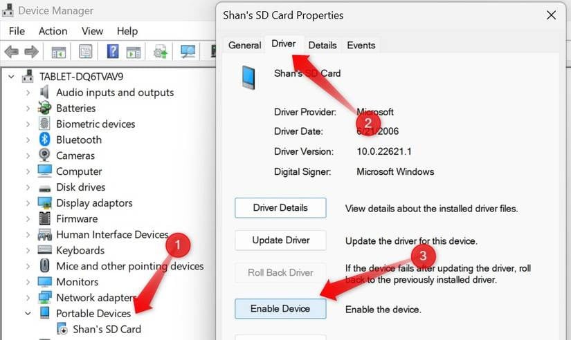 imagem mostra o passo a passo para ativar o cartão sd no pc