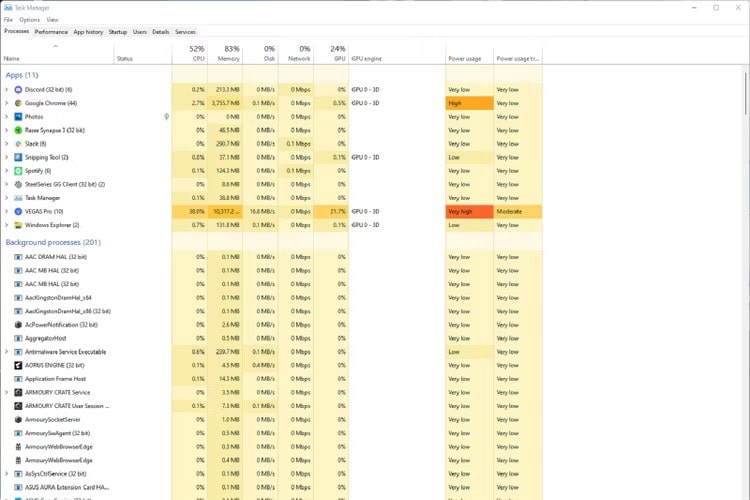 imagem mostra o gerenciador de tarefas aberto no windows com vários aplicativos rodando em segundo plano