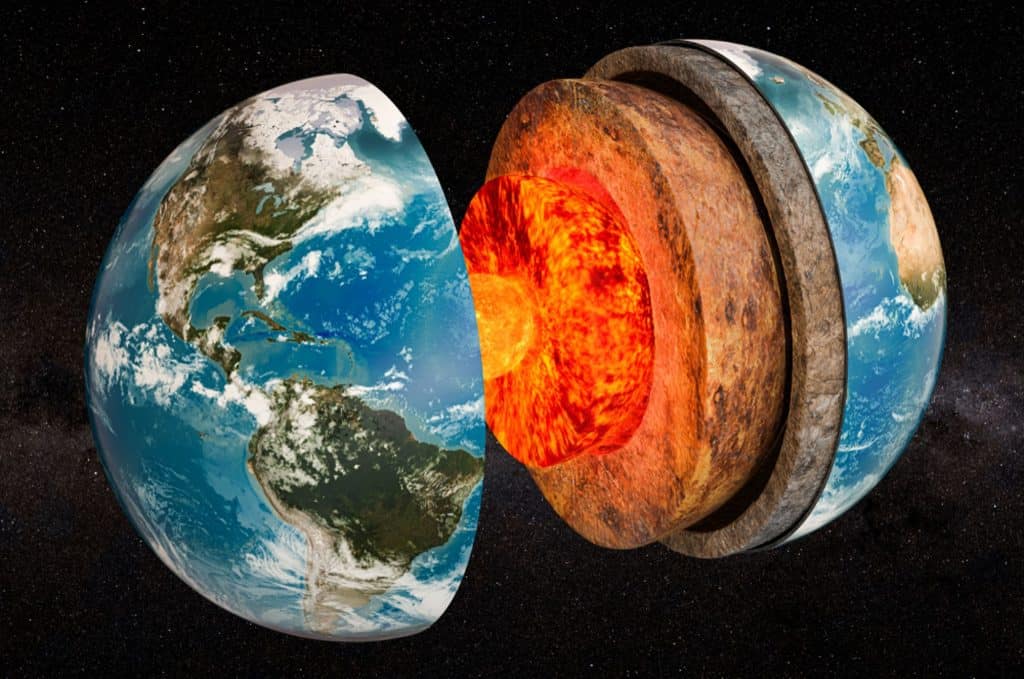 Ilustração em 3D mostra a Terra e todas as suas camadas
