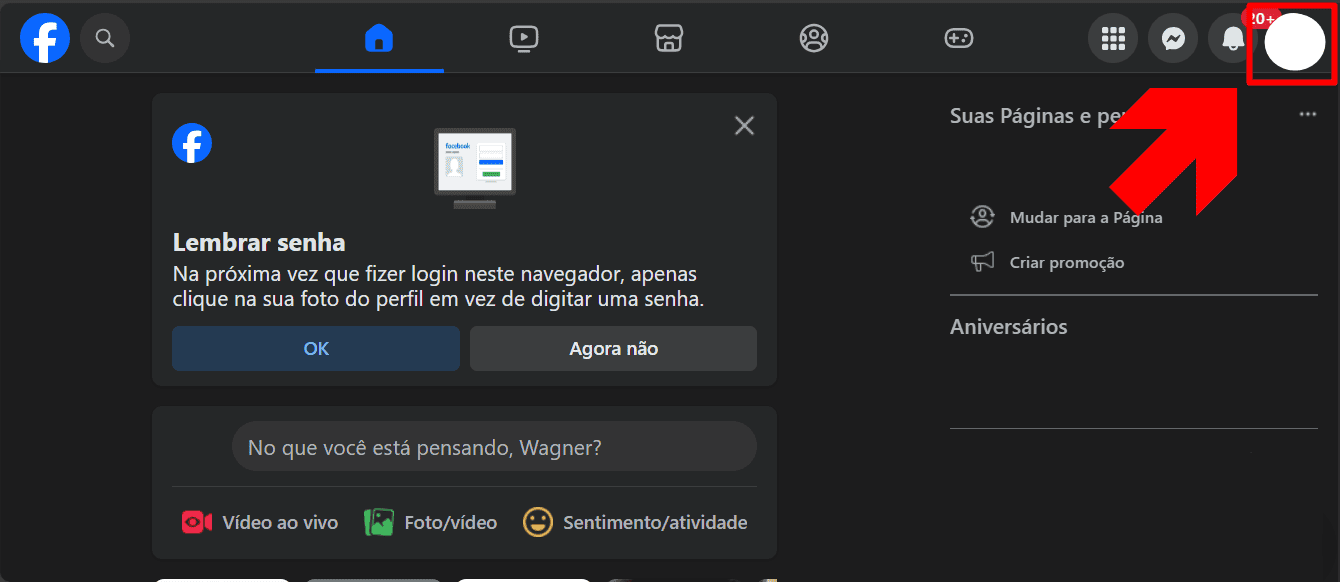 página inicial de um feed do facebook