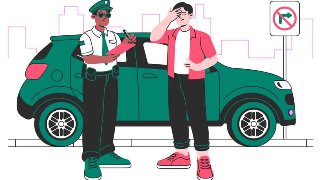 ilustração de policial multando motorista